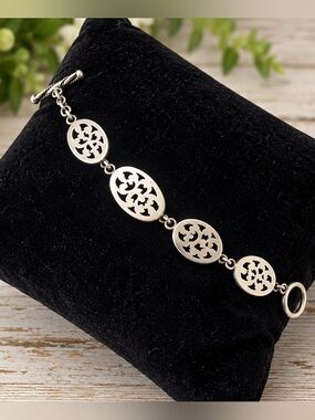 Lois Hill Sterling Silver Filigree Toggle Bracelet 7”